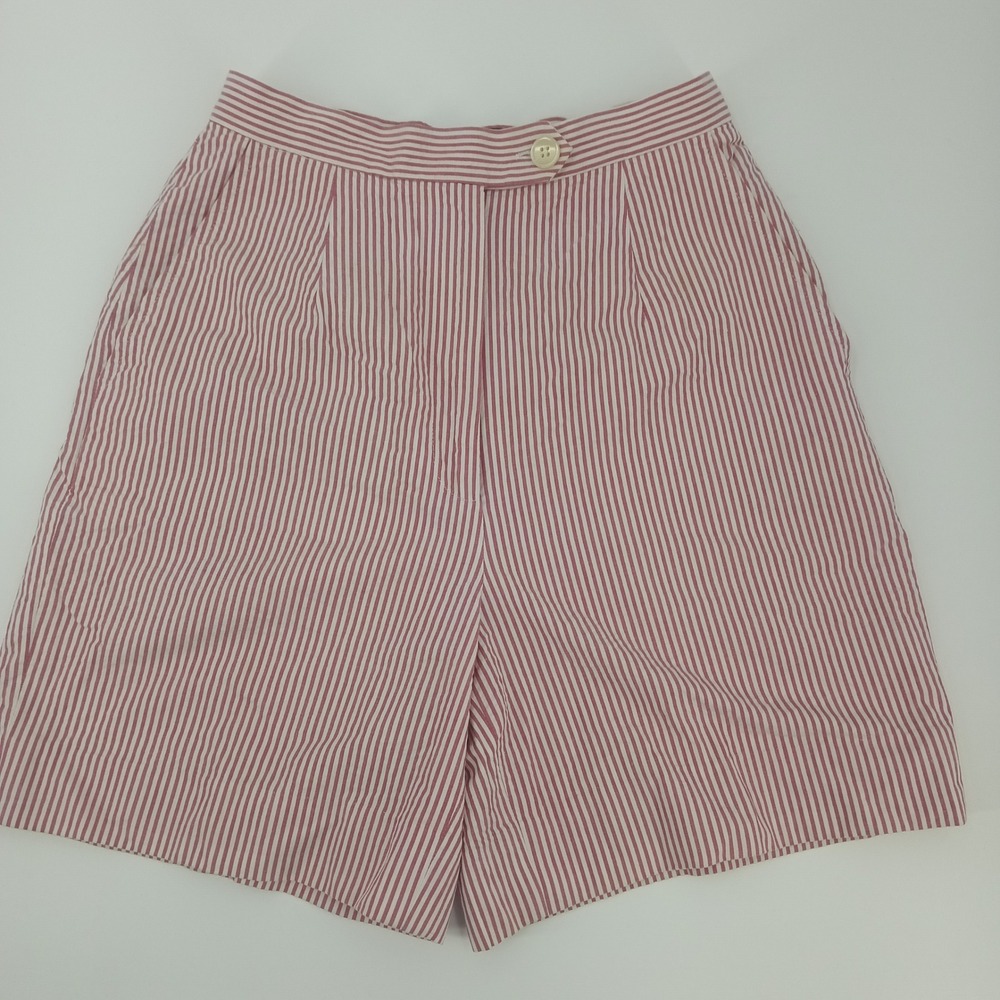 Brooks Brothers Red White Seersucker Striped Shorts High Waist Pleated USA Sz 2